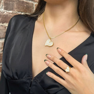 Deco Heart Locket (Ivory) - Gold